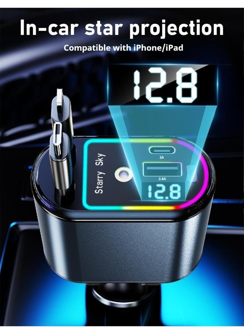 تشانجلي شاحن سيارة مع Starlight، محول شاحن سيارة سريع USB C 120 واط، شاحن سيارة قابل للسحب 4 في 1 مع منفذي USB شواحن هواتف سيارة لأجهزة iPhone 16/15/14/13/12/11 ولأجهزة Android - Image 3